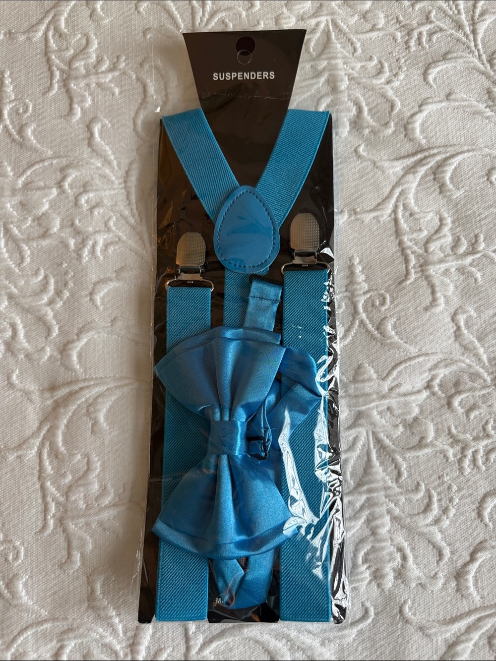 Bright Blue Suspenders with Matching Bow Tie